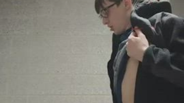 Making him cum in public bathroom