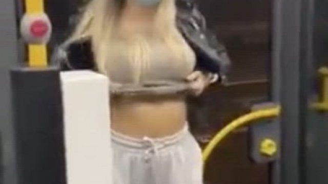 Girl flashing on bus