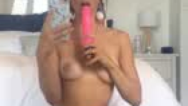 Beautiful brunette practicing before pleasing her man