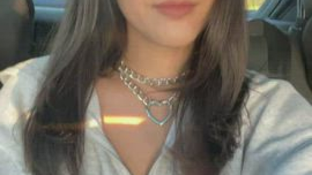 Wearing my heart choker while showing my tits in the car!