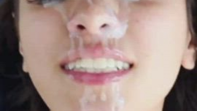 pretty girl takes a massive facial