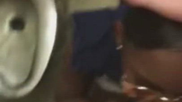 Public blowjob and cumming on her black tits