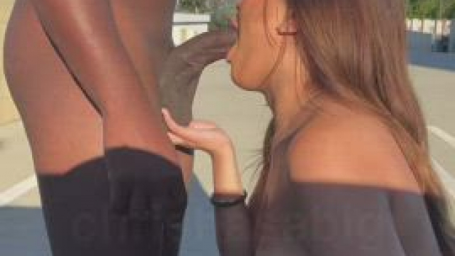 Eating up a giant cock