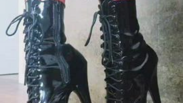 Black boots with my bright red catsuit
