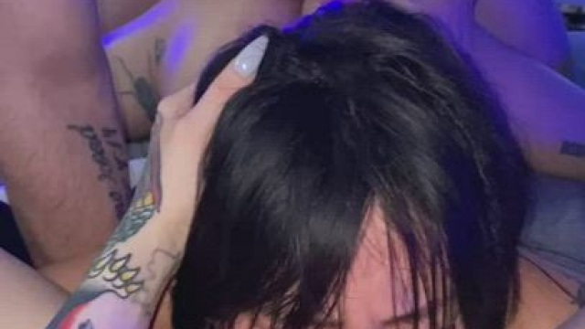 Tattooed Asian Doggystyle Threesome Group Fuck
