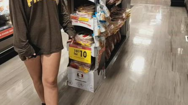 Serving snacks on aisle 5